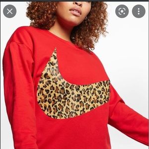 NWOT Nike Red Leopard Print Swoosh Crew Sweatshirt XL